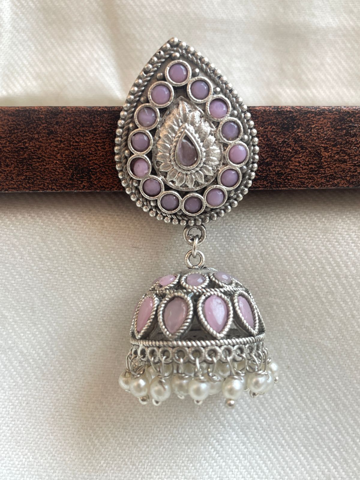 Silver Replica Jhumka Earring with Beads and stones