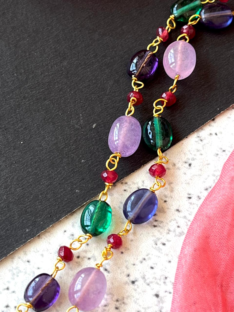 Lakh Pendant with Stones Beads Mala Necklace