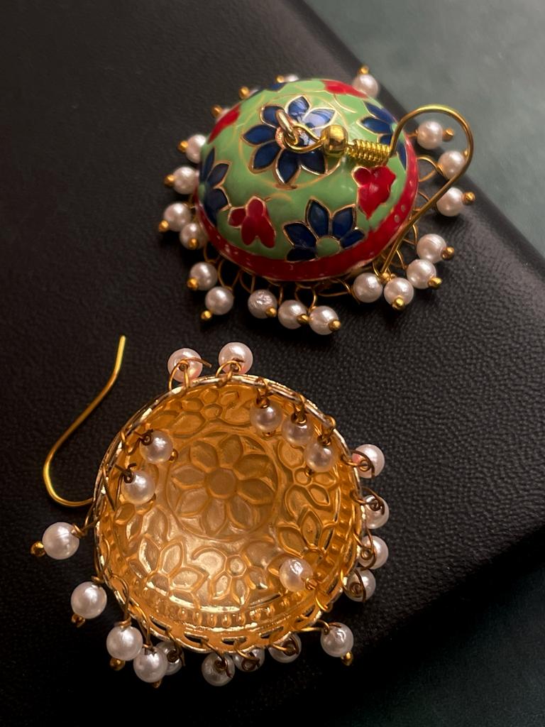 Meenakari Flower Print Dome Shape Jhumka Earring