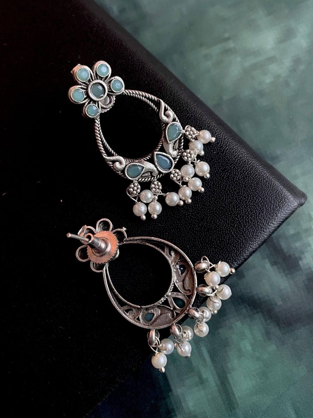 Silver Replica Oxidized Beaded Trendy Earring