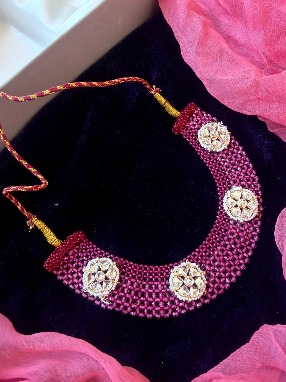 Kundan Flower Motif Hydro Beaded Choker Necklace