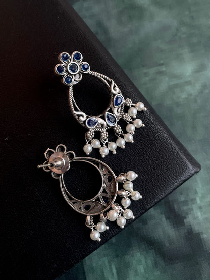 Silver Replica Oxidized Beaded Trendy Earring