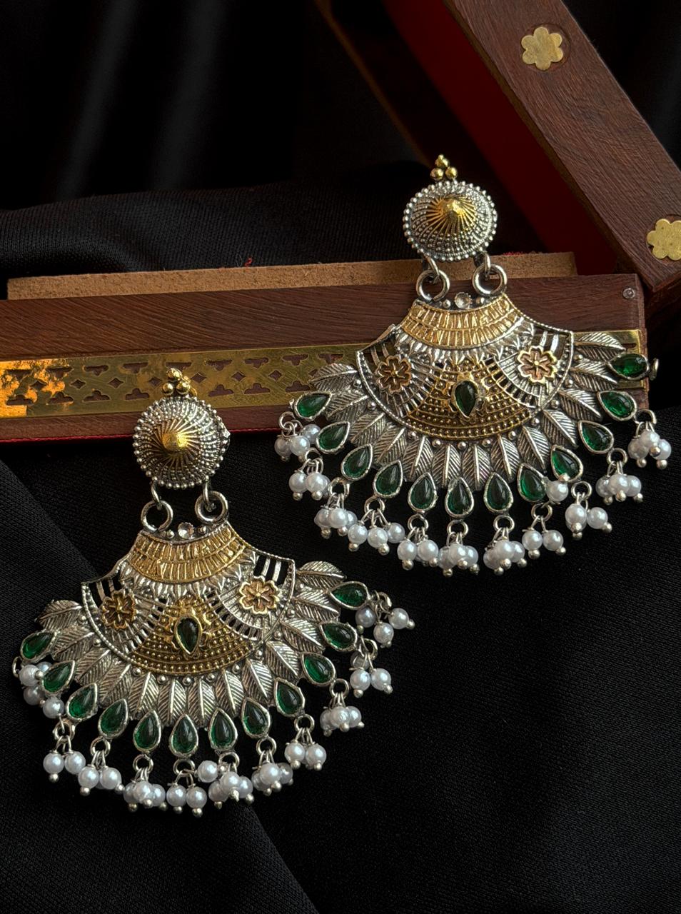 Dual Tone Partywear Geometrical Earring