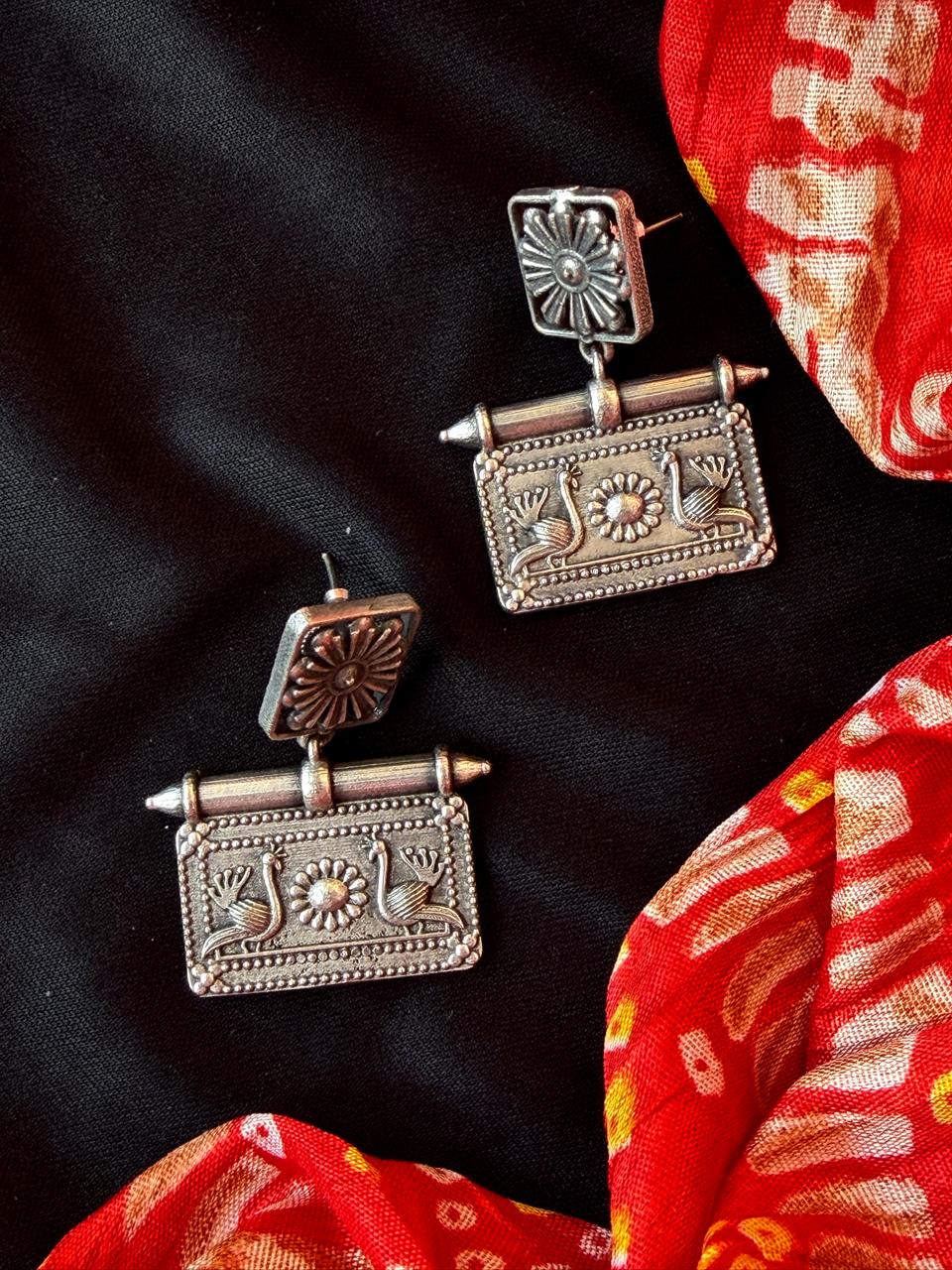 Oxidized Pendant Beaded Multi Layered Mala Necklace and Earring set