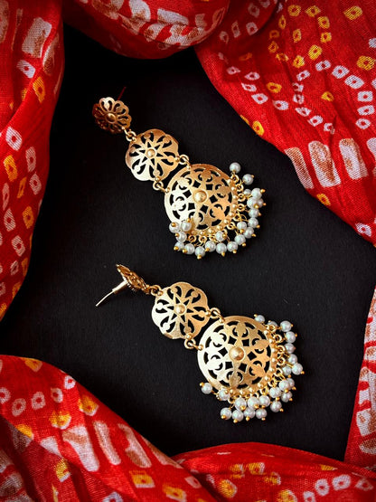 Golden Three Floral Beaded Earring