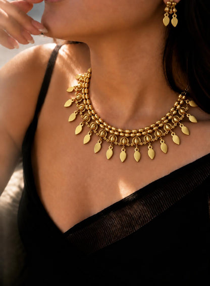 Golden Ethnic Lightweight Choker with Earring set