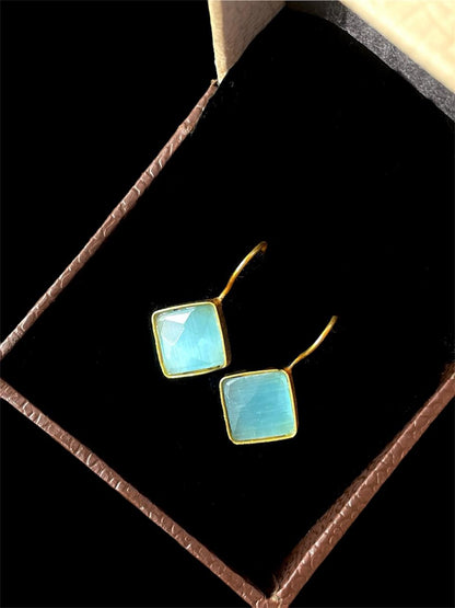 Cut Stone Square Golden Stud Earring
