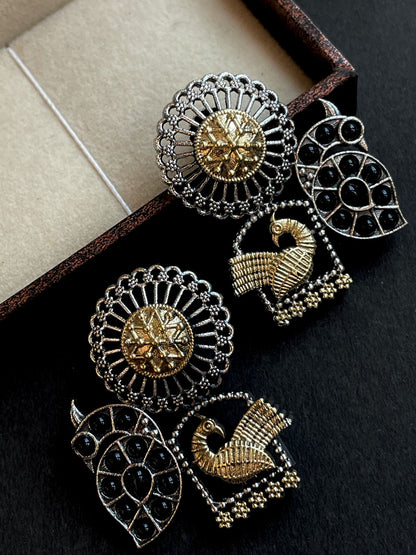 Dual Tone Peacock Stone Stud Earring