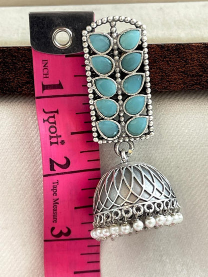 Monalisa Stone Long Top with Silver Replica Heavy Jhumka Earring