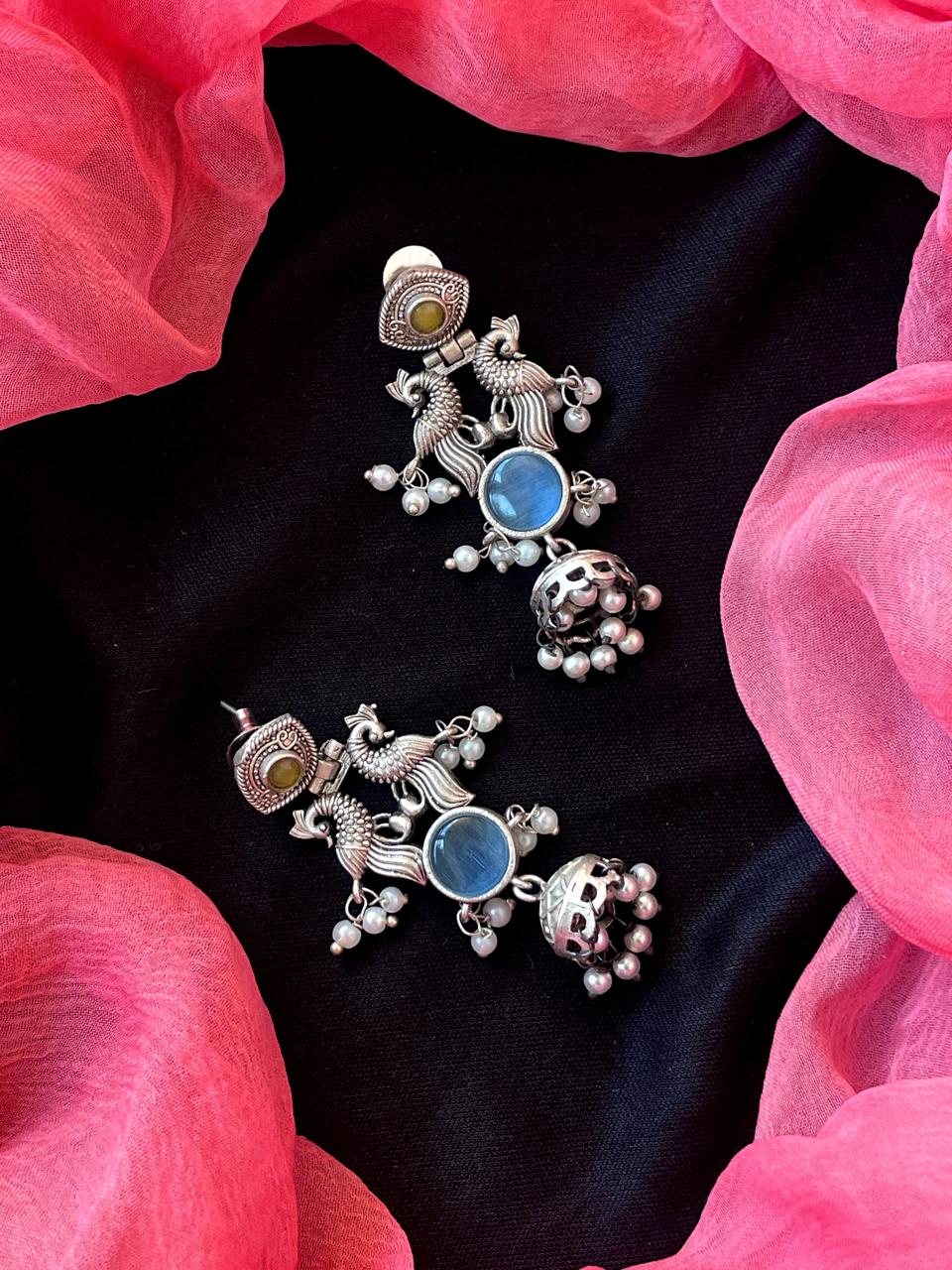 Monalisa Stone Peacock Silver Replica Partywear Earring