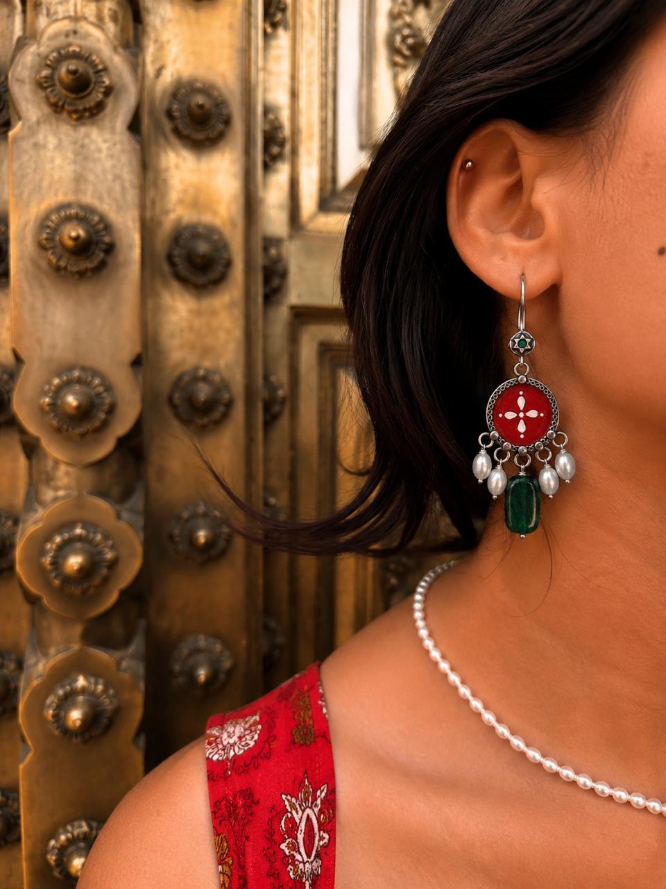 Hand Painted Top Jade Stone Earring