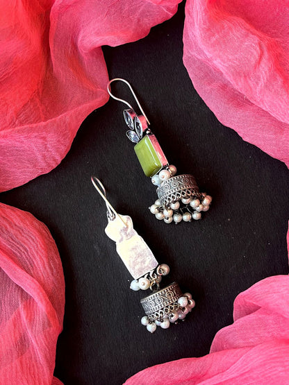 Monalisa Stone Top with Oxidized Jhumki Earring