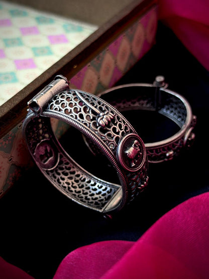 Oxidized Silver Replica Bangle Kada set (Pair of 2)