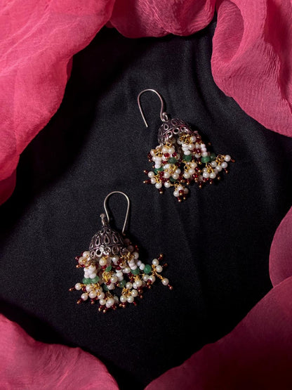 Stone Beaded Oxidized Ethnic Earring