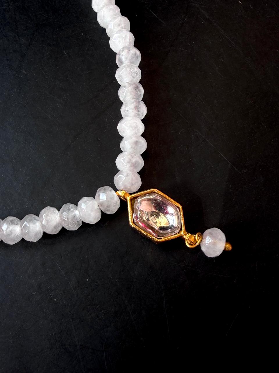 Kundan Pendant with Stone Beaded Single Layer Mala and Kundan Earring set