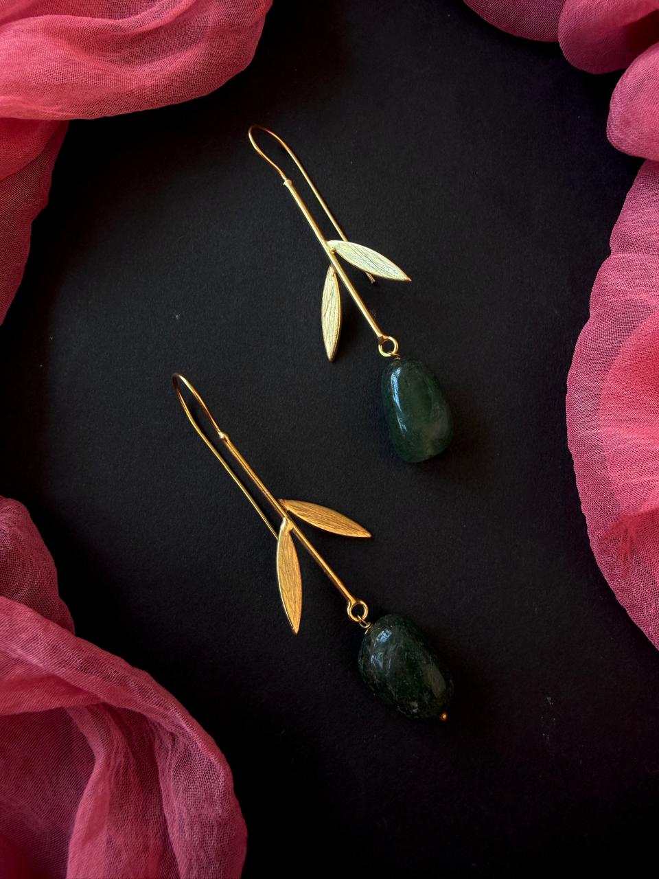 Natural Stones Golden leaf Earring