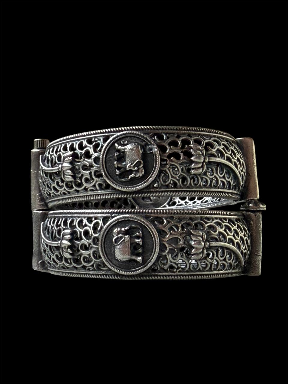 Oxidized Silver Replica Bangle Kada set (Pair of 2)