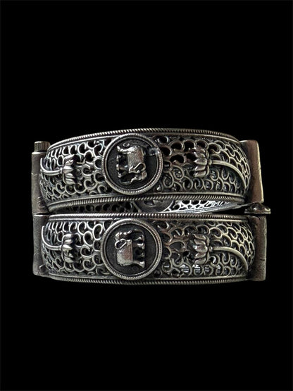 Oxidized Silver Replica Bangle Kada set (Pair of 2)
