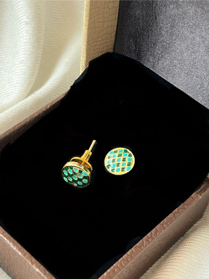 Gold-Plated Meenakari Checkered Small Stud Earring
