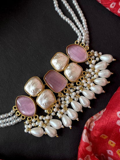 Sea Shell with Monalisa Stone Choker with Earring Set