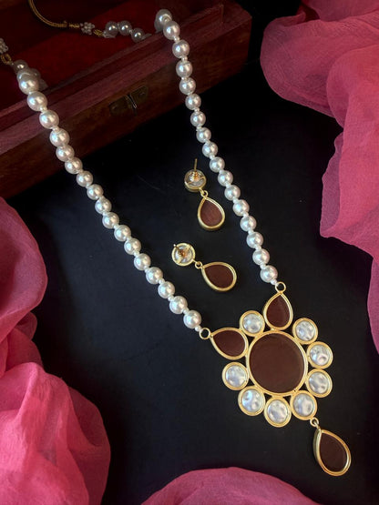 Monalisa Stone Shell Pearl Necklace with Earring set