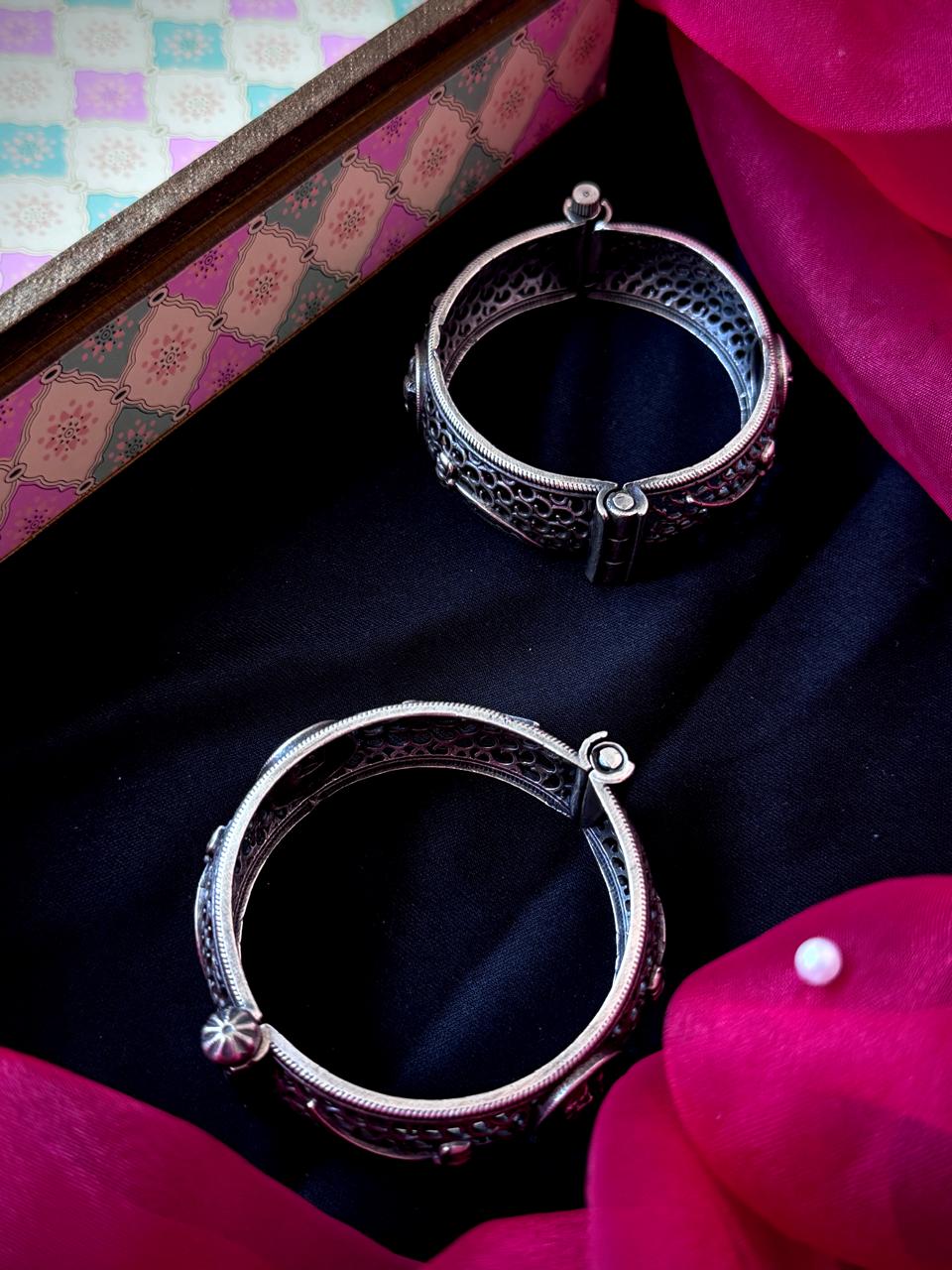 Oxidized Silver Replica Bangle Kada set (Pair of 2)
