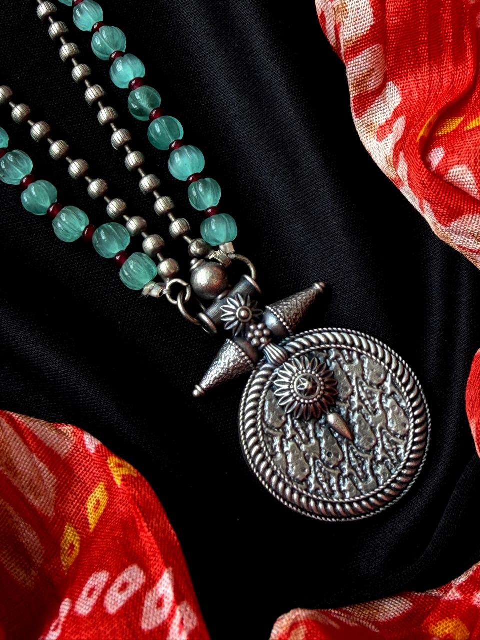 Pumpkin Strawbery Beaded Oxidized Necklce with Earring set