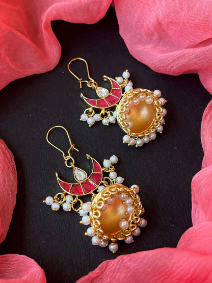 Pachi Kundan with Golden Jhumki Earring