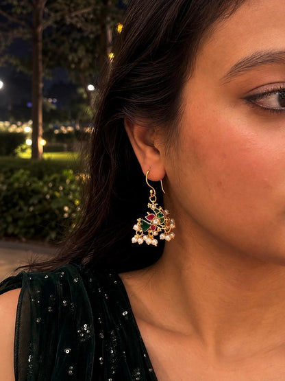 Pachi Kundan Beaded Bird Shape Earring