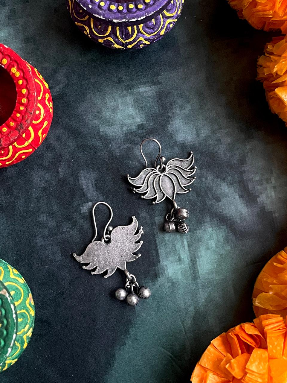 Oxidized Floral Ghunghroo Earring