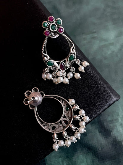 Silver Replica Oxidized Beaded Trendy Earring