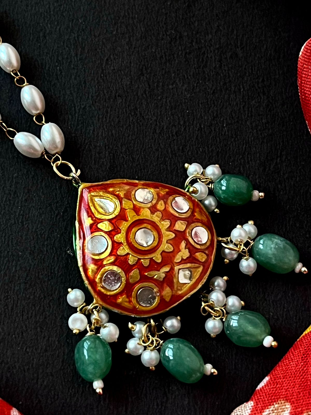 Lakh Pendant Rice Shell Pearl Mala Necklace