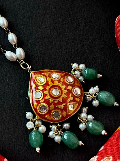 Lakh Pendant Rice Shell Pearl Mala Necklace