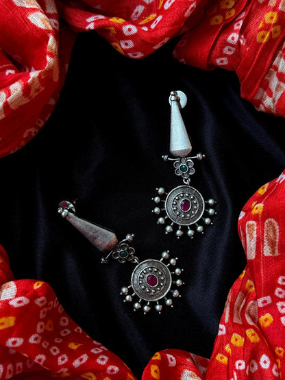 Oxidized Long Ethnic Earring
