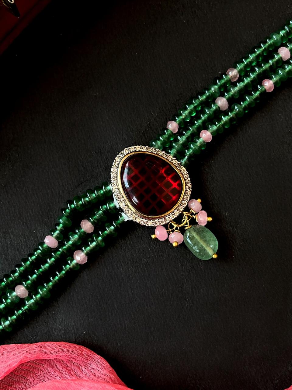 Monalisa Stone Pendant Stone Beads Five Layer Mala Choker Necklace