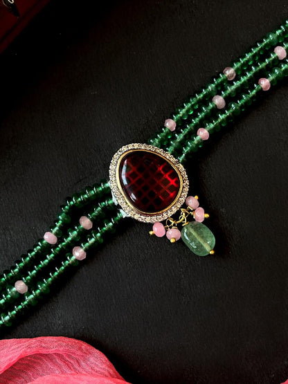 Monalisa Stone Pendant Stone Beads Five Layer Mala Choker Necklace