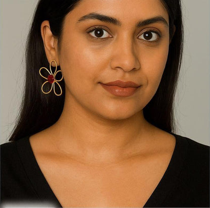 Monalisa Stone Flower Brass Stud Earring