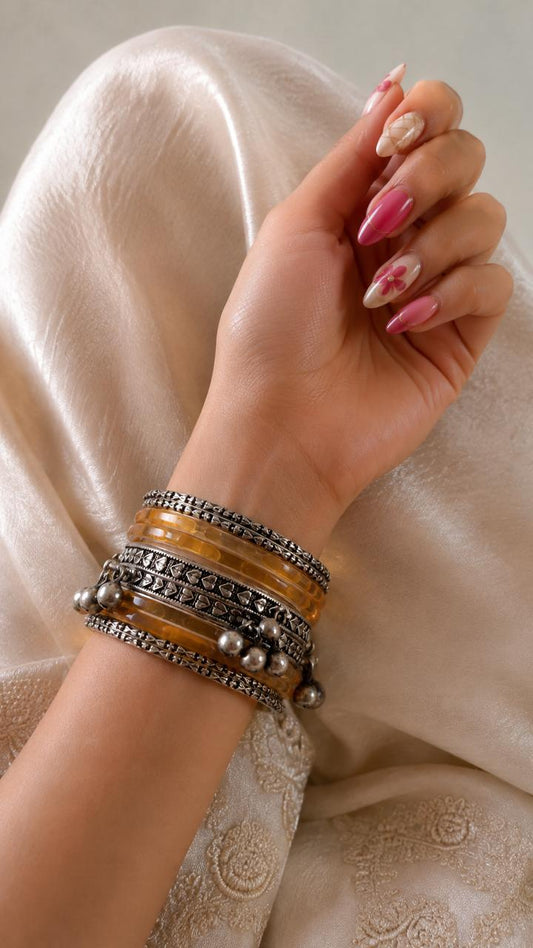 Acrylic Bangles with Metal Bangles set