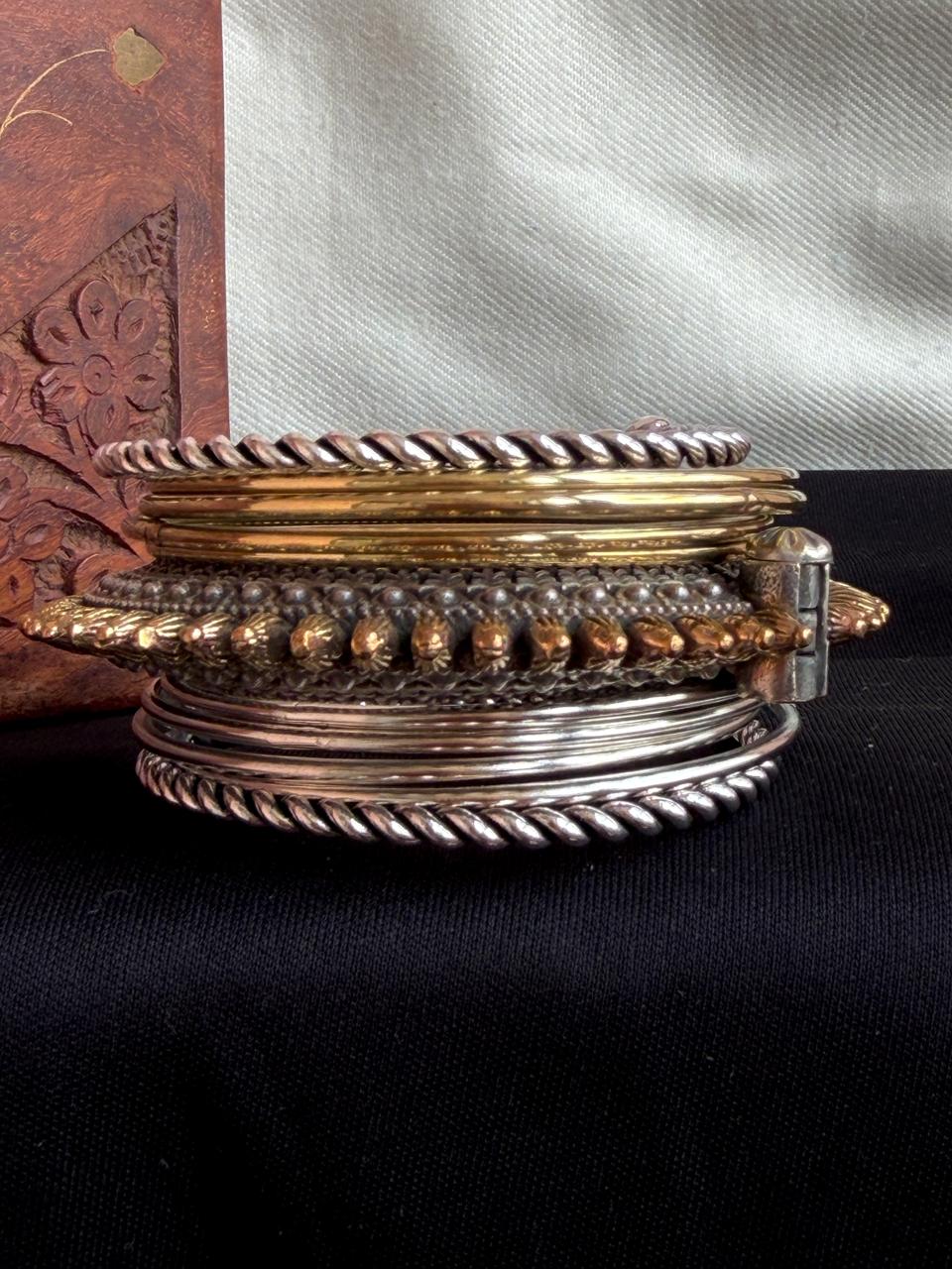 Silver and Golden Bangles with Dual Tone Kada set