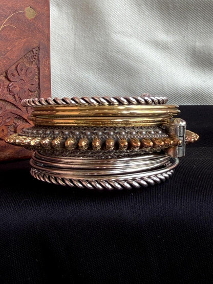 Silver and Golden Bangles with Dual Tone Kada set