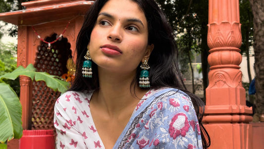 Pachi Kundan Stone Jhumki beads Latkan Earring