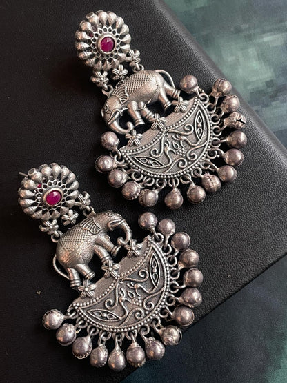Black Polish Antique Look Elephant Ghunghroo Earring