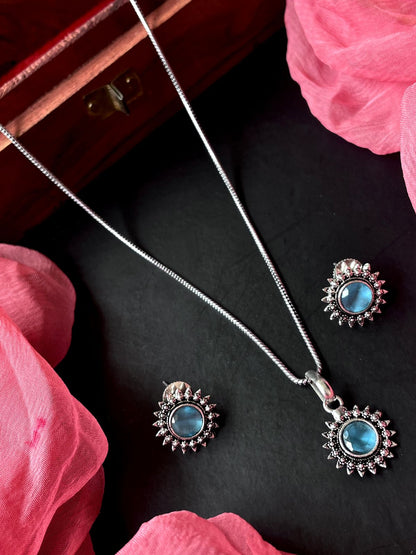 Monalisa Stone Oxidize Pendant Chain Necklace with Earring set