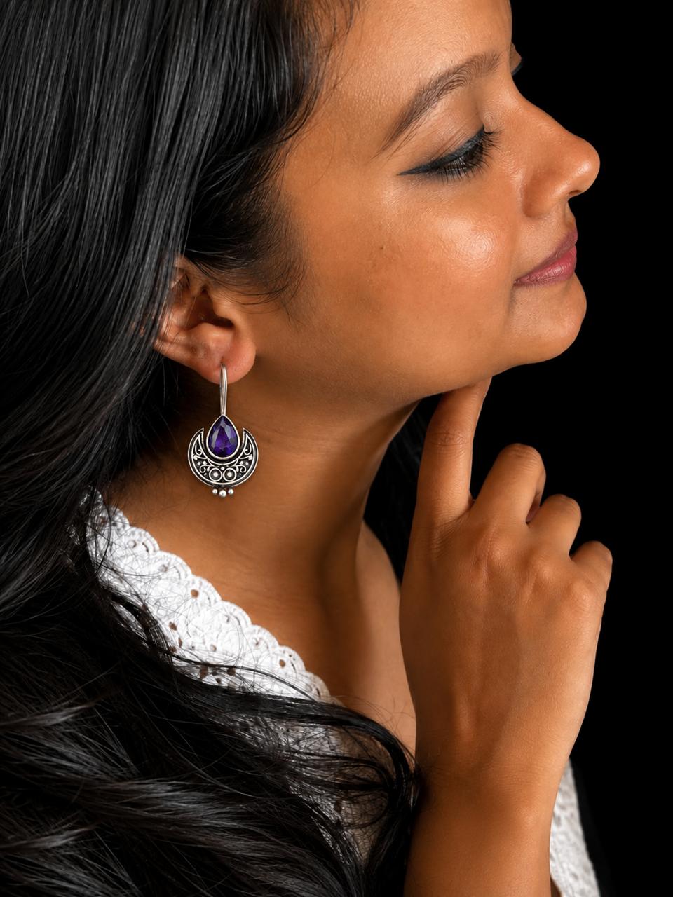 Monalisa Stone Oxidized Chandbali Earring