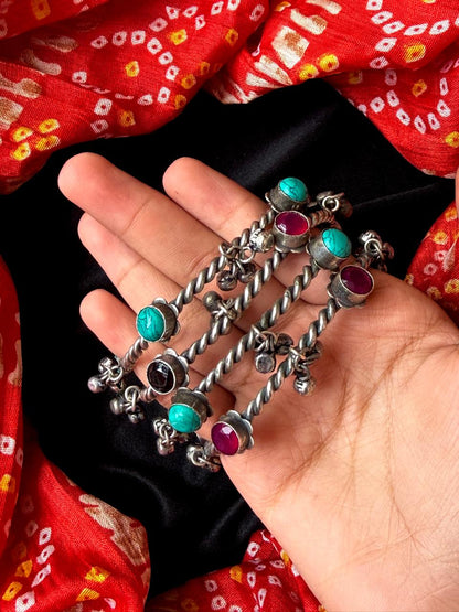 Oxidized Twisted Stone Bangles with Ghunghroo