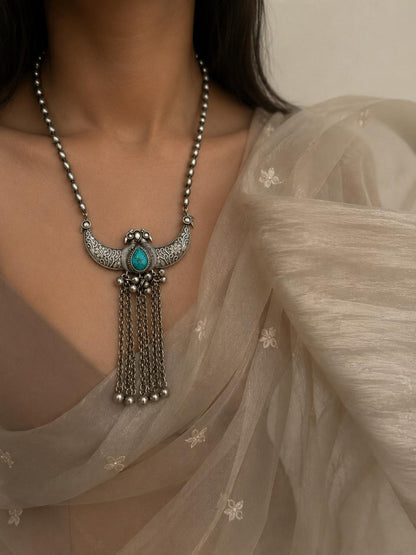 Monalisa Stone Oxidized Long Necklace