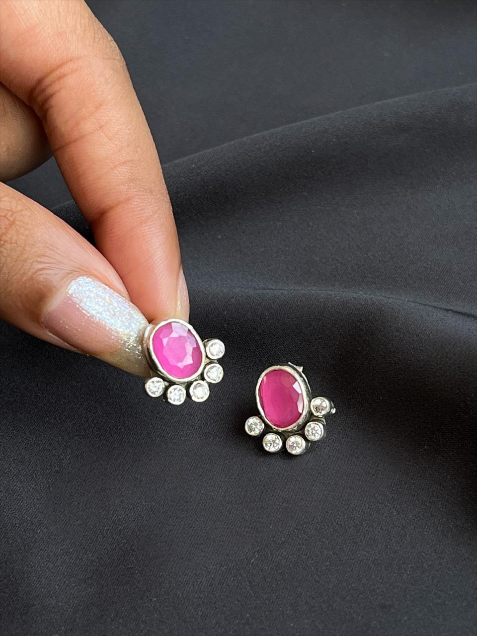 Oval Shape Stud 92.5 Silver Earring with AD stone