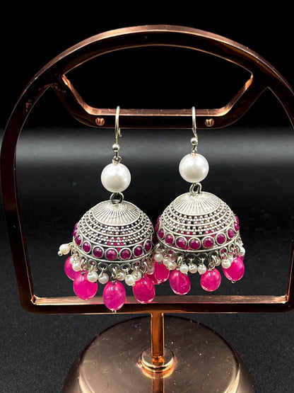 Stone Beads Oxidized Jhumki Partywear Earring