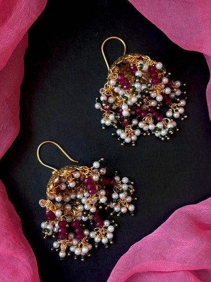 Golden Jhumki Beaded Latkan Partywear Earring