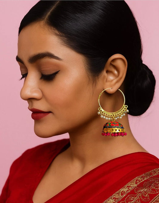 Meenakari Jhumka with Hoop Earring
